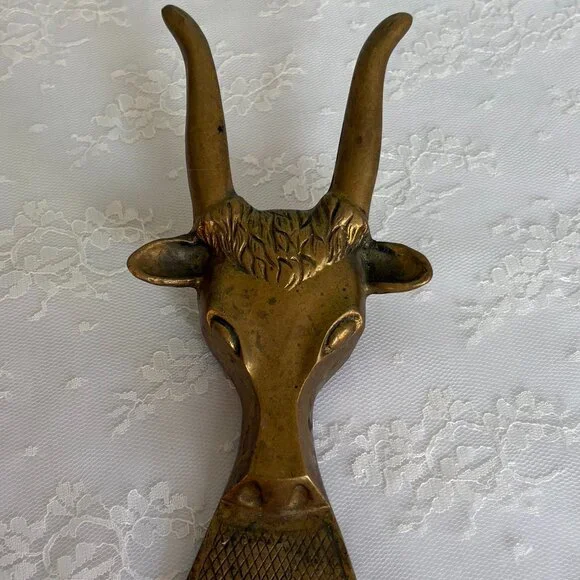 Vintage Brass TX Longhorn BullHead Door Knocker